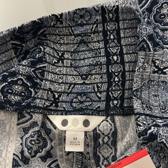 Three Dots blue & white boho wide leg pants w/ pockets M - Picture 9 of 12